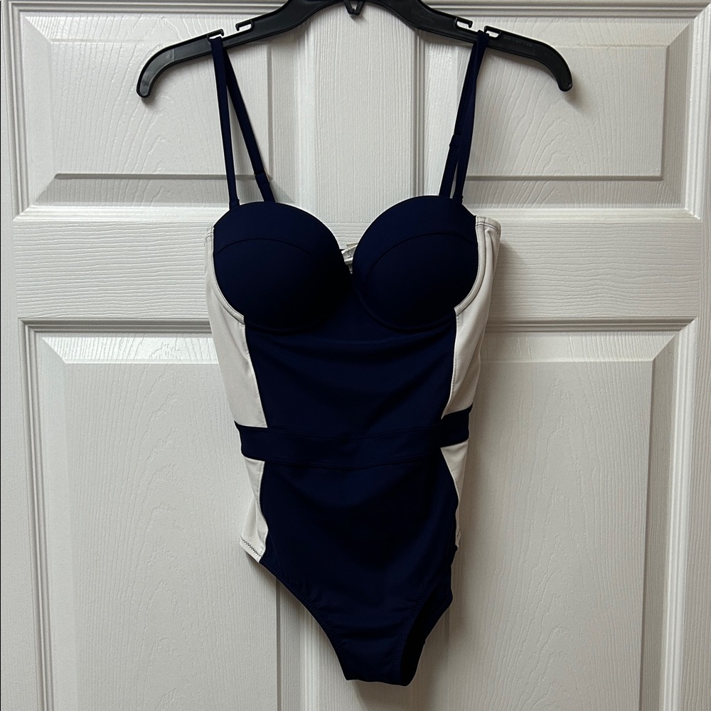 Tory Burch Navy and White Colorblock One-Piece Swimsuit